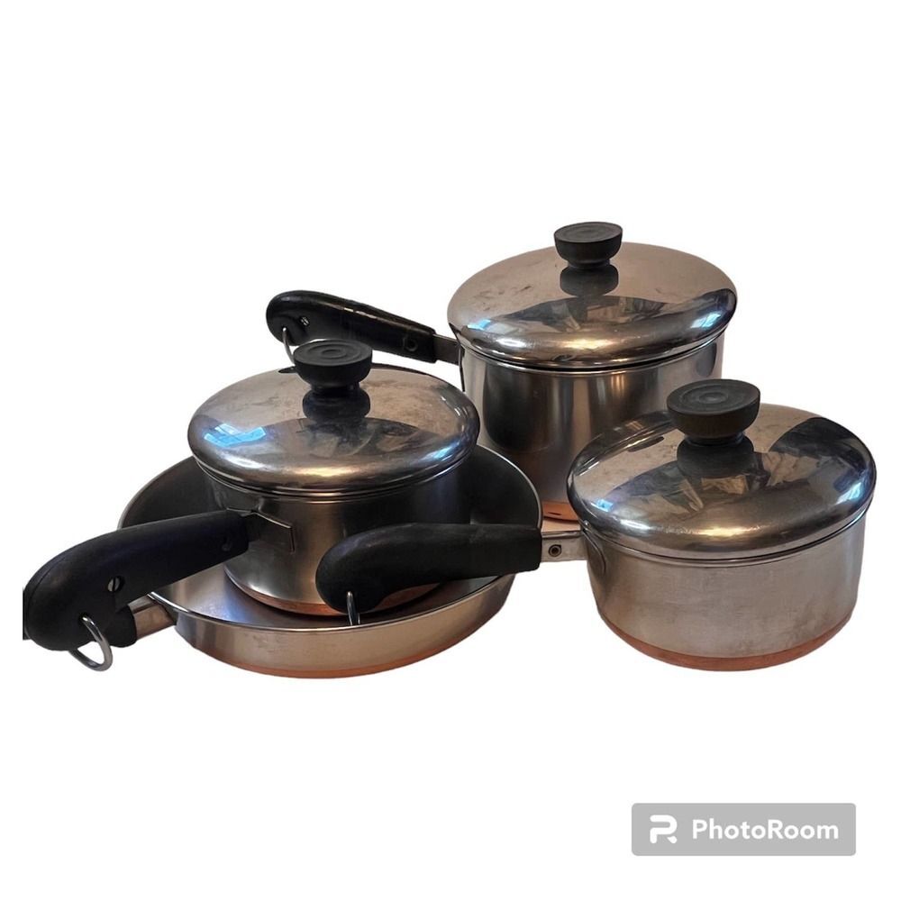 Revere Ware - 7 Pieces, Set of 3 Saucepans and a Frying Pan